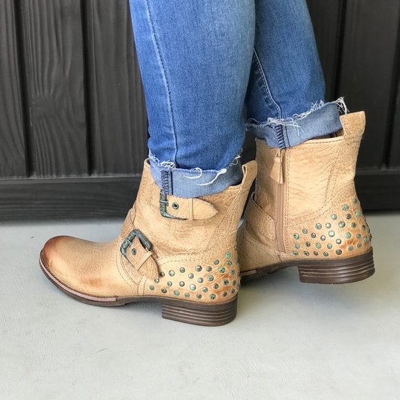 Distressed Leather Buckle Studded Combat Moto Boot - Picture 5 of 8